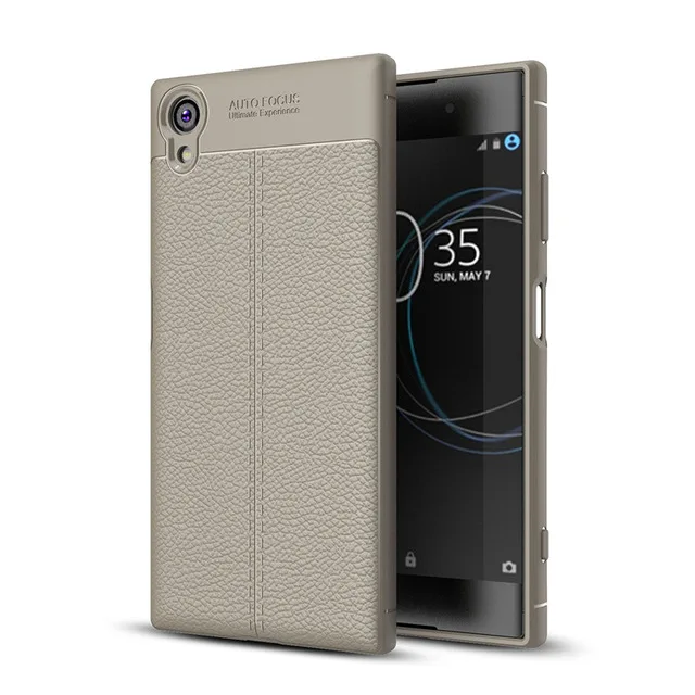 Серый Роскошный кожаный чехол для телефона с рисунком личи для sony XA1 Plus G3412, Мягкий Силиконовый противоударный чехол из ТПУ - Цвет: Серый