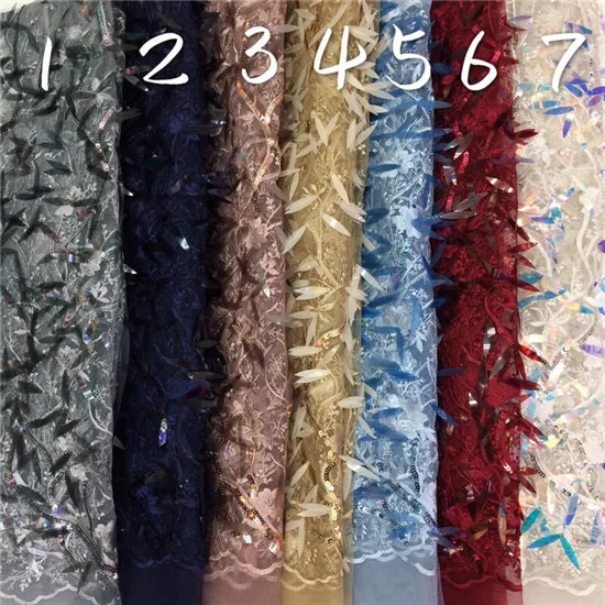 

2018 New Style French Net Lace Fabric Flower African Tulle Mesh Lace Fabric High Quality 3 D Flowers Sequins African Lace Fabric