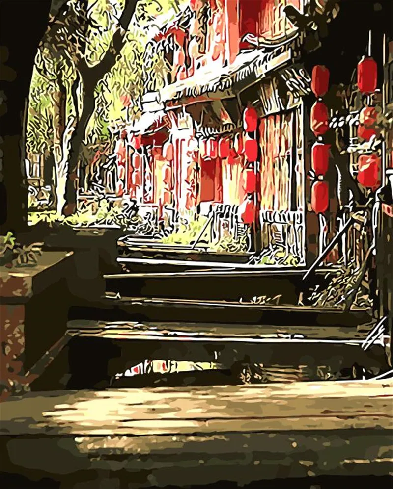 Китай Lijiang улица пейзаж живопись по номерам Краска на холсте акриловая окраска