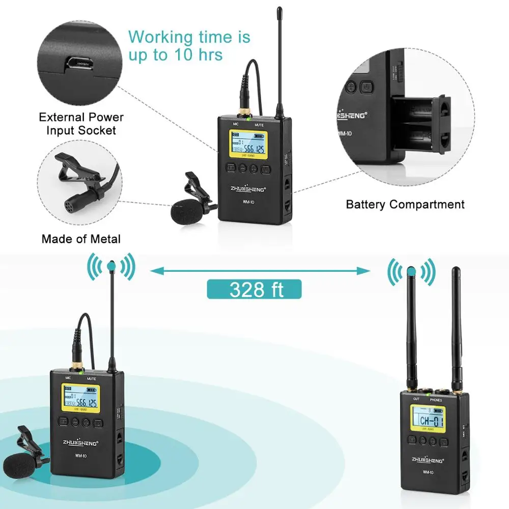 WM 10 Профессиональный UHF беспроводной микрофон Система Lavalier лацкане приемник