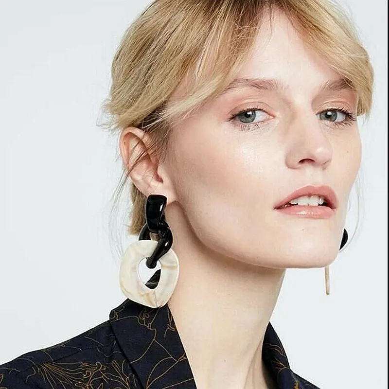 

FishSheep Statement ZA Acrylic Big Circle Drop Earrings For Women Geometric Leopard Acetic Acid Long Dangle Earring Jewelry