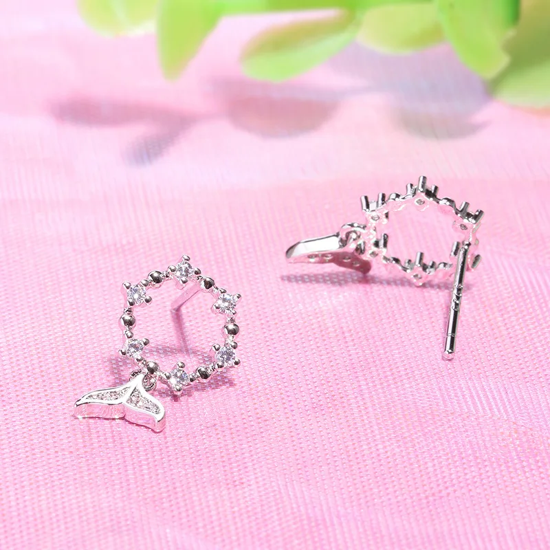 FENGLI Korean Fashion Silver Drop Earring Cute Whale Tail Crystal Earrings Women's Clothing Accessories boucle d'oreille bijoux |