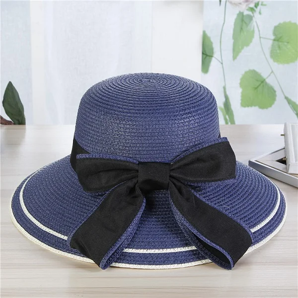 Navy Blue Уличная Складная соломенная шляпа женская летняя Корейская версия прилива вдоль дамы Солнцезащитная шляпа от солнца летняя пляжная шляпа - Цвет: Navy Blue