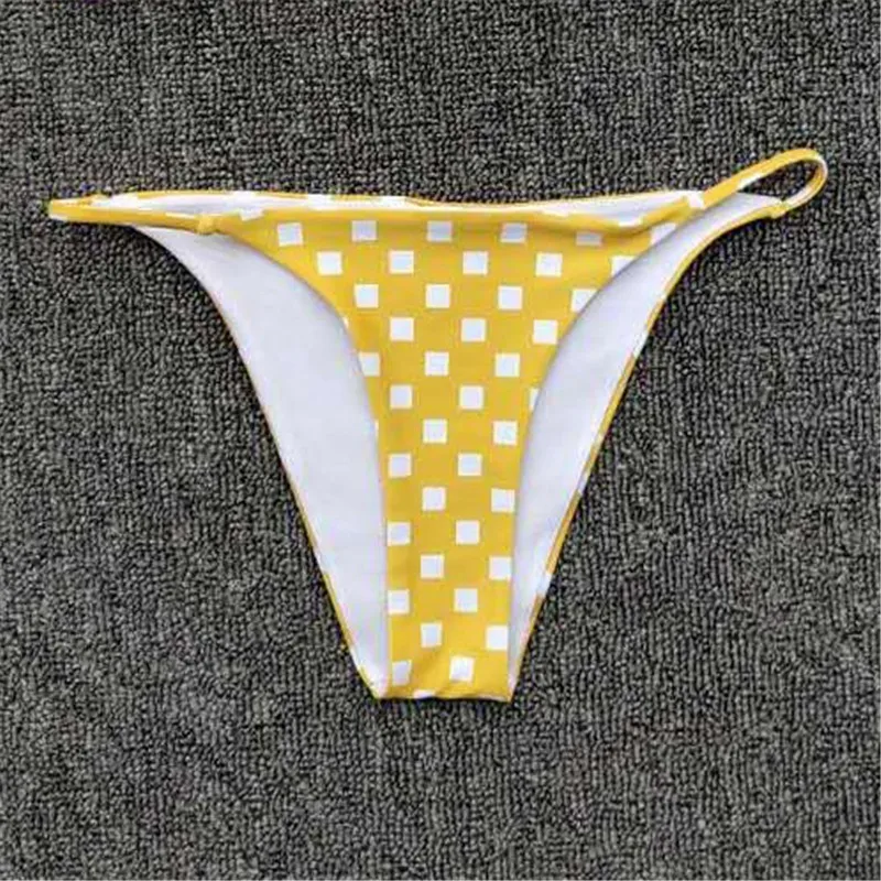 Cute Yellow Plaid Swimwear For Women Polyester Strappy Cut Out Matching Swimsuit Female On Beach Haute Thong Bikinis Set Push Up |