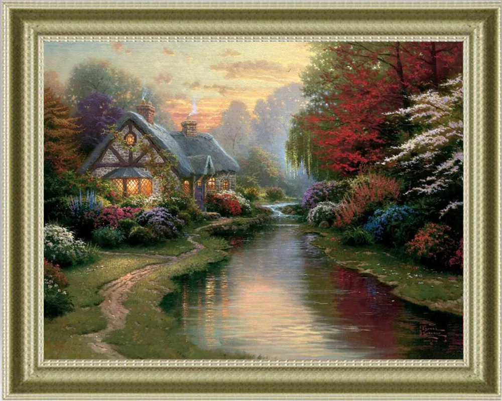Diy diamond embroidery Riverside house painting Bridge 5d square mosaic icons full Landscape Series | Дом и сад