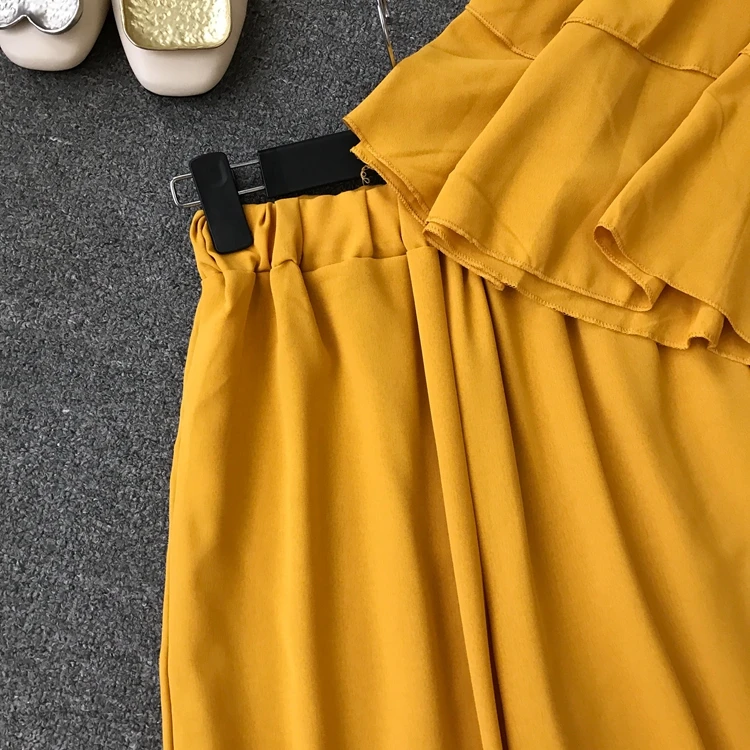 Женский костюм ALPHALMODA шифоновая куртка на подтяжках широкие брюки с высокой