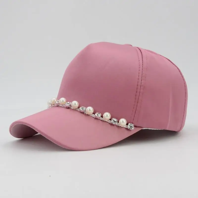 COKK Новая модная Бейсболка для женщин с жемчужинами и цепочкой Snapback Головные уборы для женщин Gorras Регулируемая Кепка женская шляпа от солнца - Цвет: plum red