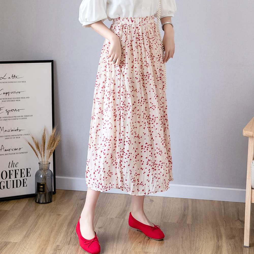 2019 Summer Floral Printing Chiffon Skirts Womens High Waist Pleated Long Skirt Korean Streetwear Women Clothes | Женская одежда