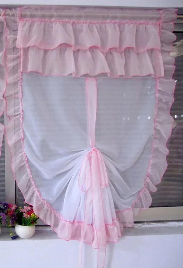 1pc pink curtain Белый/розовый тюль, занавеска для эркеров, одноцветная вуаль, занавеска С Рюшами, римская занавеска для кухни, гостиной, занавеска s - Цвет: 1pc pink curtain
