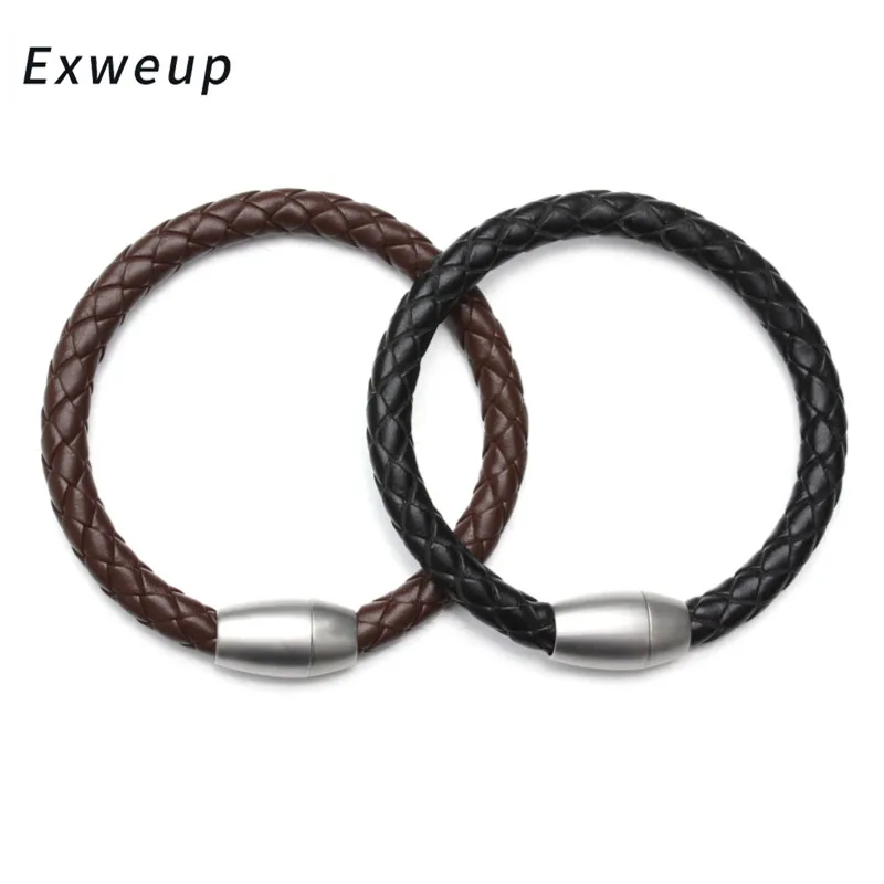 Exweup коричневый/черный кожаный браслет ручной работы для женщин и мужчин мужские