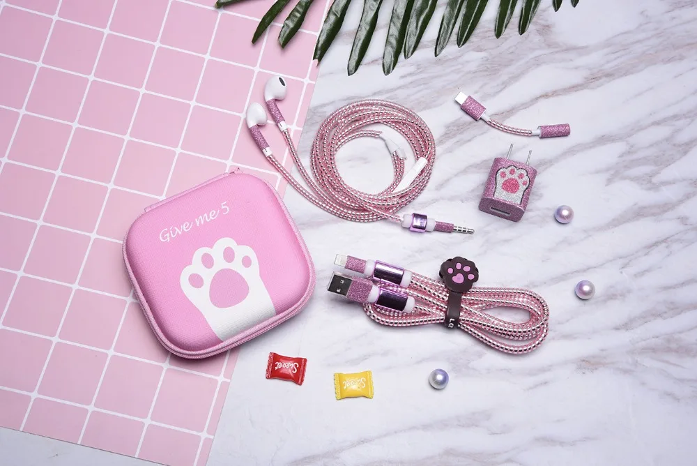 Мультяшный usb-кабель протектор для наушников с коробка для наушников кабель Стикеры для намотки спиральный usb-шнур с зарядным устройством для iphone 5 6 7 8 плюс