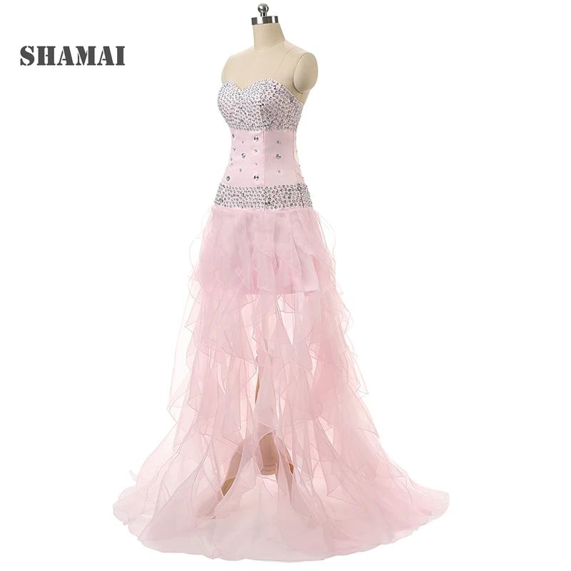 

SHAMAI In Stock High Low Prom Dress Party Gowns Sweetheart Beading Lace-Up Back Organza Sexy Evening Dresses