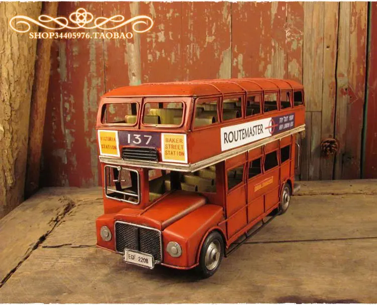 Vintage Handmade Metal Car British London Double-decker Bus Model Home Decoration Props Ornaments | Дом и сад