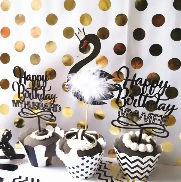 Черный золотой серебряный акриловый с днем рождения &quotМой муж&quot &quotМоя жена&quot