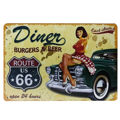 [SQ-DGLZ] полный сервис/Diner ROUTE 66 металлическая вывеска винтажные металлические пластины кафе Паб Клуб домашний Декор стены оловянные знаки Ретро табличка