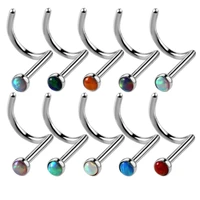 1pc steel opal stone nose rings 20g piercing nariz nostril piercing nose curved prong nose earrings body jewelry piercings