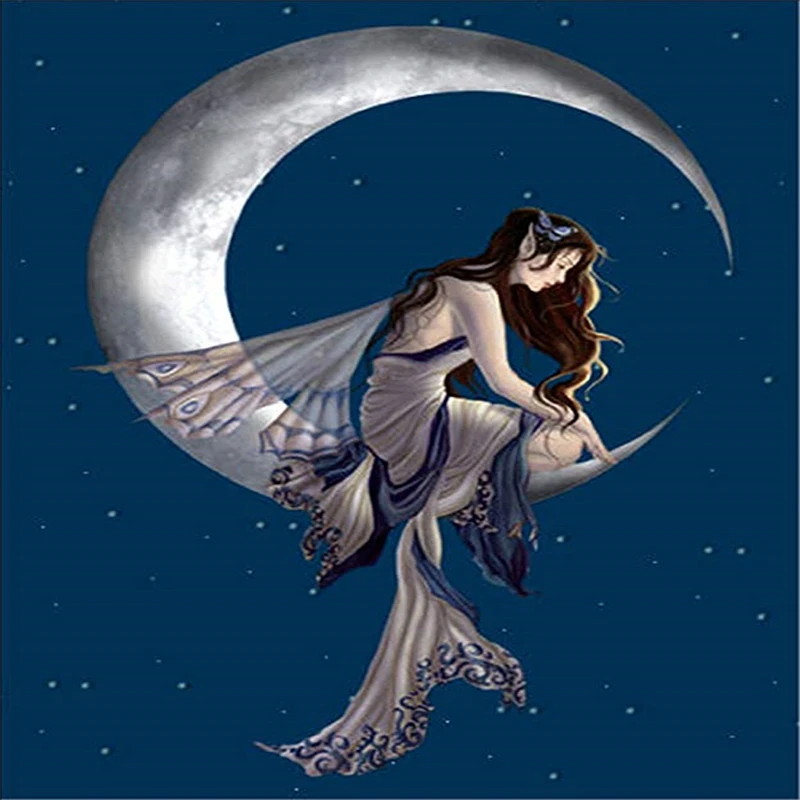 

Diy paint diamond drill square rhinestone glued cross stitch Needlework Diamond Embroidery Girl on the moon