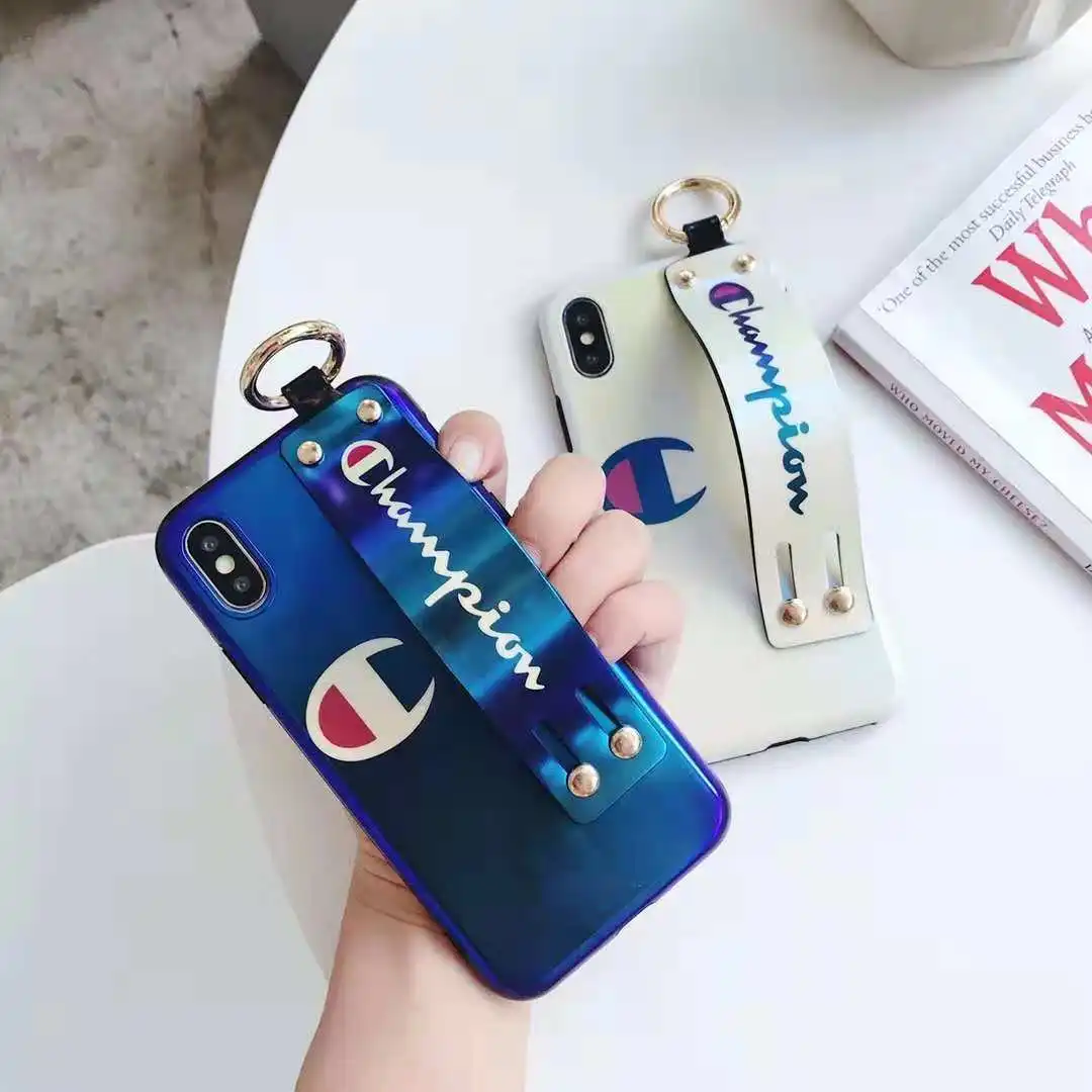 Fashion Blu-ray Wrist Strap Phone Case For iPhone 6 6S 7 8 Plus X Xs Mirror Champions Soft IMD Back Cover Coque with RingHolder |