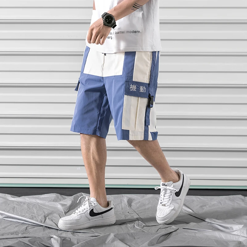 Мужские шорты-карго уличные мешковатые шорты в стиле хип-хоп с боковой пряжкой и