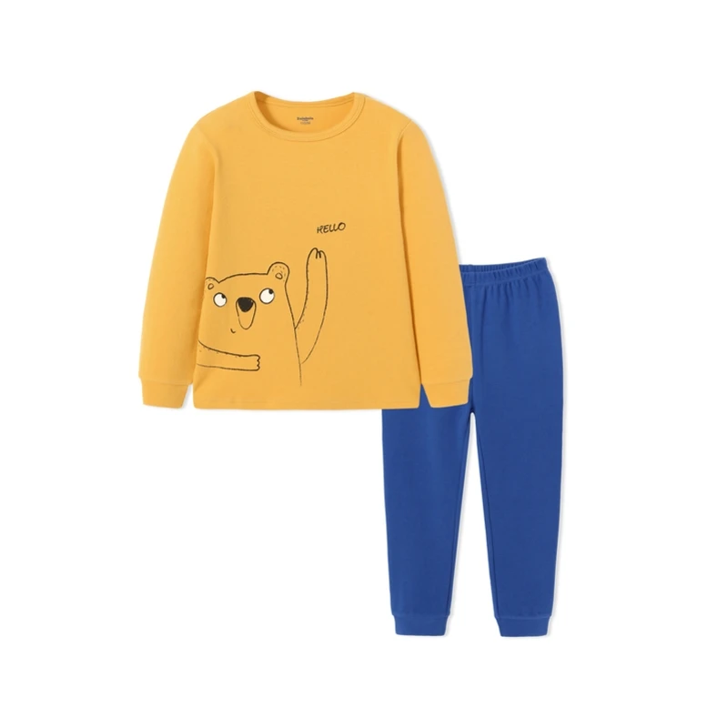 Yellow and blue tone Balabala/комплект из 2 предметов для маленьких мальчиков, плотная Хлопковая пижама, рубашка с длинными рукавами+ однотонные штаны без застежки, комплект для детей, пижамный комплект для мальчиков - Цвет: Yellow and blue tone