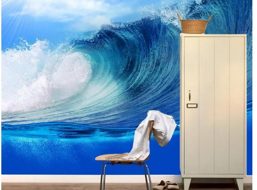 3d обои украшения для дома синие средиземноморские с изображением заката волн