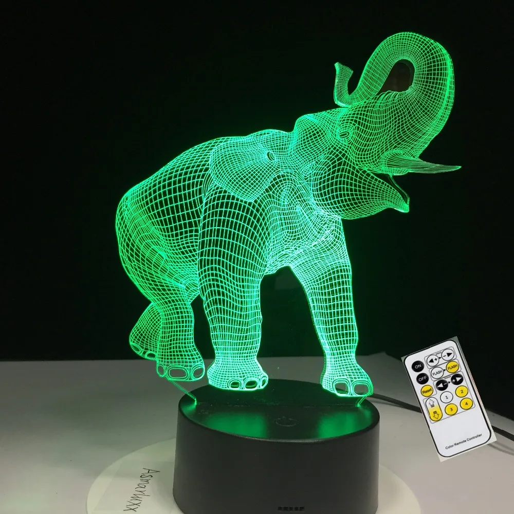 Качения нос Счастливый Слон 3D лампа 7 цветов USB Ночной светильник светодиодный
