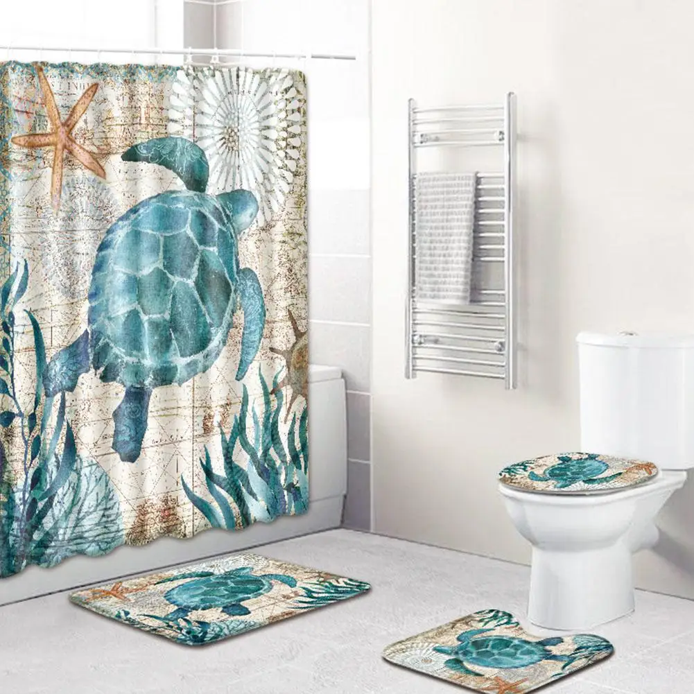 4 шт./компл. Черепашки занавески для душа подставка ковра крышка унитаза коврик