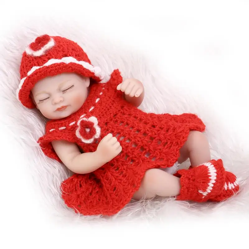 

11inch Mini Baby Doll Lifelike Reborn Baby Doll with Red Dress Kits Vinyl Collectible Toys Birthday Christmas Wedding Gifts