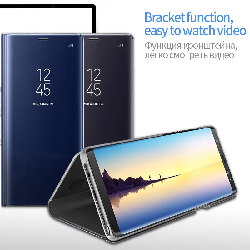 Smart Case For Samsung Galaxy S9 S6 S7 S8 Edge Plus Flip Stand Mirror View Phone Cover for Cases |