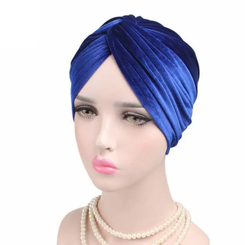 Blue Turbano Для женщин Beanies turban мусульманское Полосатое фланель шарф рака шляпу капот chimio \ Coton женский Шапки#800 - Цвет: Blue