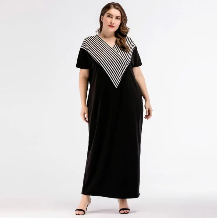 Мусульманское abaya Полосатое длинное платье черного цвета большие размеры