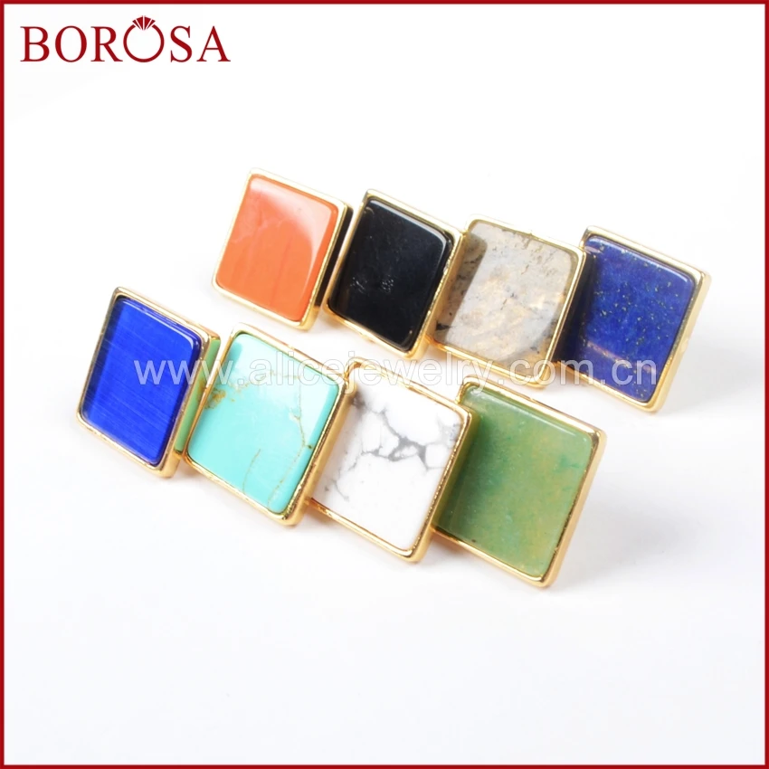 Женские серьги-подвески BOROSA Drusy в форме ромба золотистого цвета с разноцветным