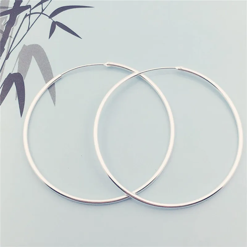 BIG HOOP 25-60MM Korean Earrings Sexy 925 Sterling Silver Earring for Women Accessories Fashion Exaggerated Hoop Ear Loop Circle | Украшения