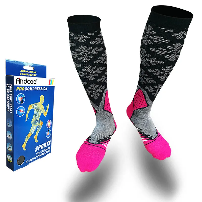 Pink FINDCOOL Высокое качество Мужские Компрессионные спортивные длинные/короткие носки для улицы быстросохнущие для бега Велоспорт антибактериальный дезодорант - Цвет: Pink
