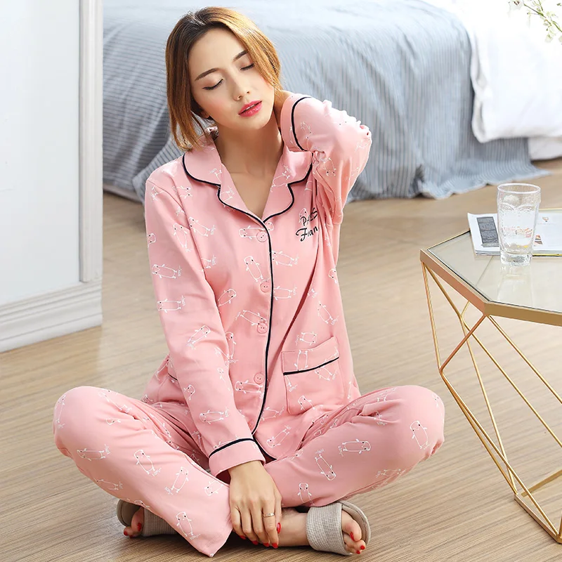 Женские пижамы Демисезонный теплый хлопок плюс Размеры розовая пижама костюм