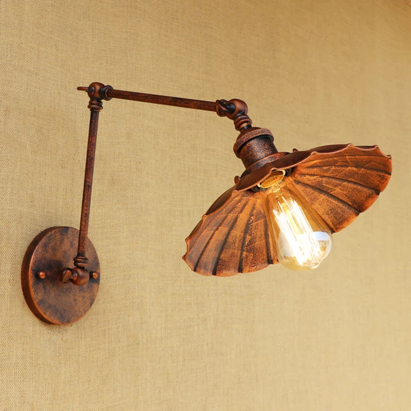

Retro Loft metal wall lamp LED/Edison bulb adjustable 4 sizes long arm iron lampshade for living room bedroom restaurant bar E27
