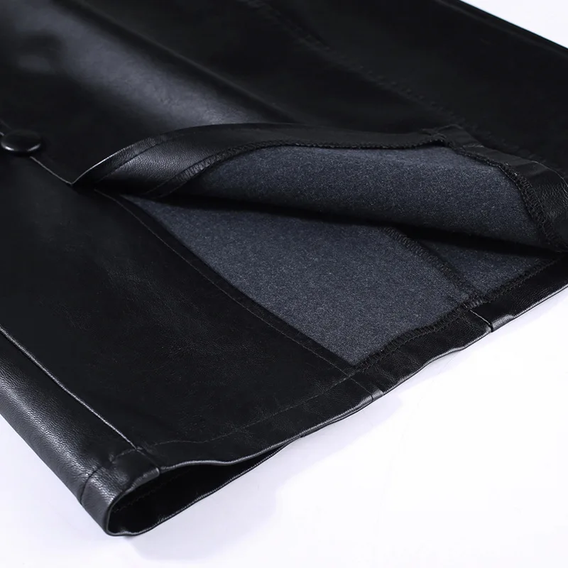 Осенняя и зимняя женская длинная юбка из искусственной кожи с высокой талией на