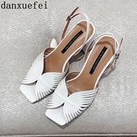 womens genuine leather high heel sandals open toe summer elegant ladies dress pumps high quality female party shoes for women