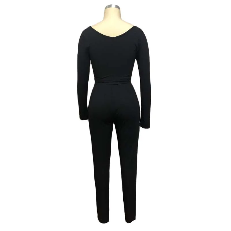 

Autumn Ribbed Casual Two Piece Set Women Long Sleeve High Waist Slim Sexy Crop Top and Pants Set Cotton Women Tracksuit Black
