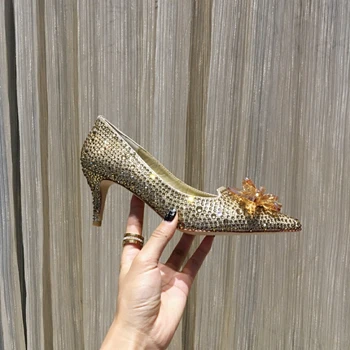 Gold-6.5cm Chueyz/пикантные женские туфли-лодочки на высоком тонком каблуке; свадебные туфли; туфли-лодочки с острым носком; модная женская Красивая цветная обувь; размеры 34-42 - Цвет: Gold-6.5cm