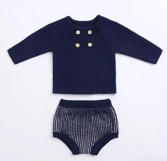 86019 Dark blue Коллекция года, одежда для маленьких девочек Хлопковый вязаный комплект, пальто и шорты для малышей весенне-осенний комплект одежды для младенцев Одежда для маленьких мальчиков зимняя одежда - Цвет: 86019 Dark blue