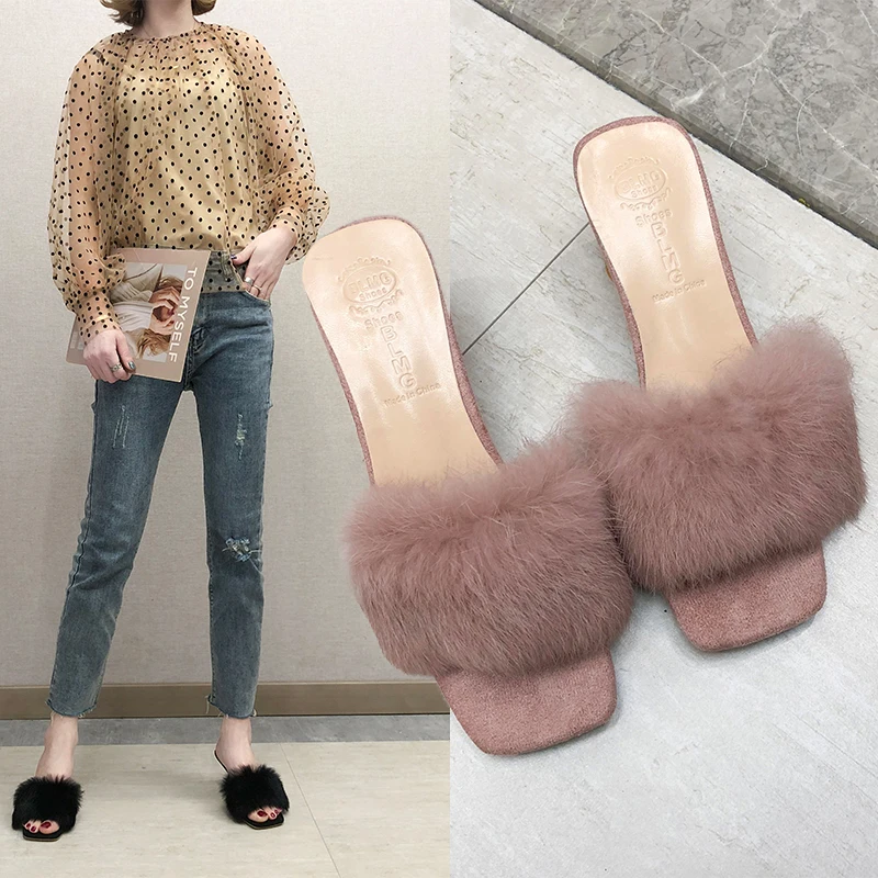 Новинка лета 2019 женские туфли на меху с одной ногой маленькие легкие тапочки