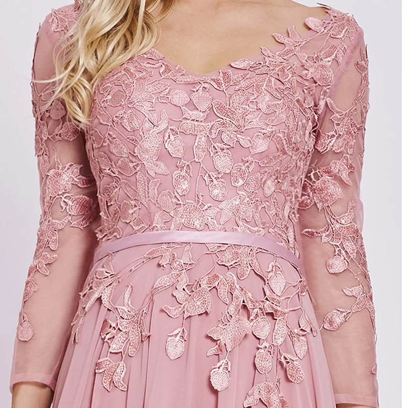 Tanpell аппликациями вечернее платье элегантный Персик с длинными рукавами Длина