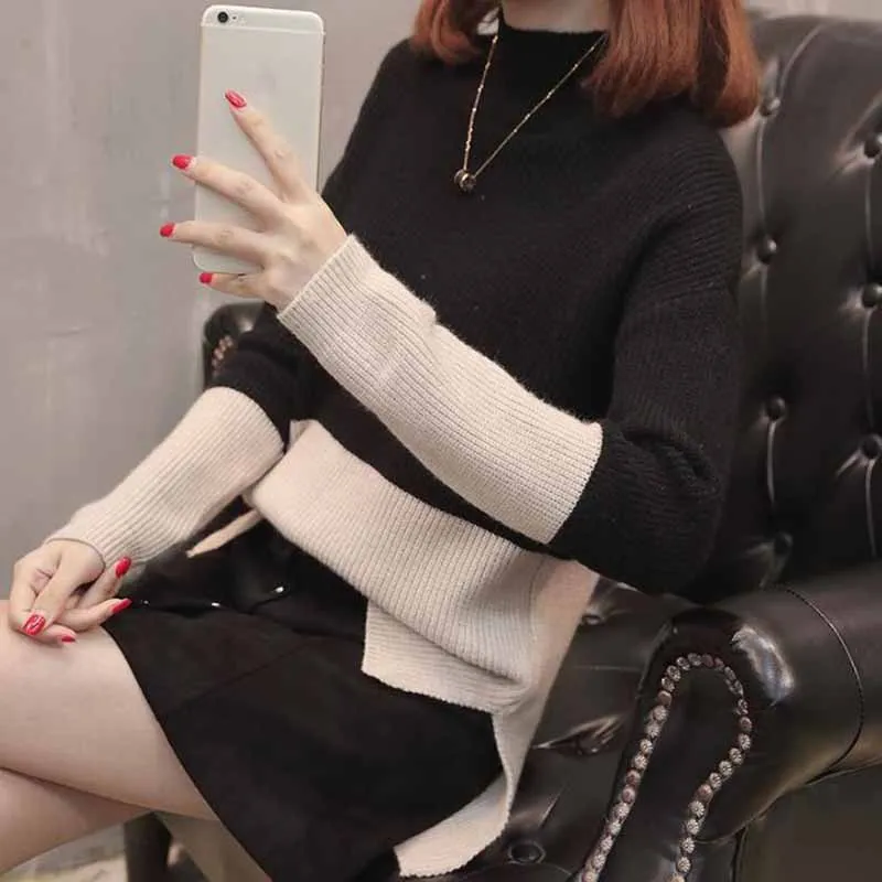 2018 зимний теплый модный свободный свитер с воротником хомут Женский вязаный