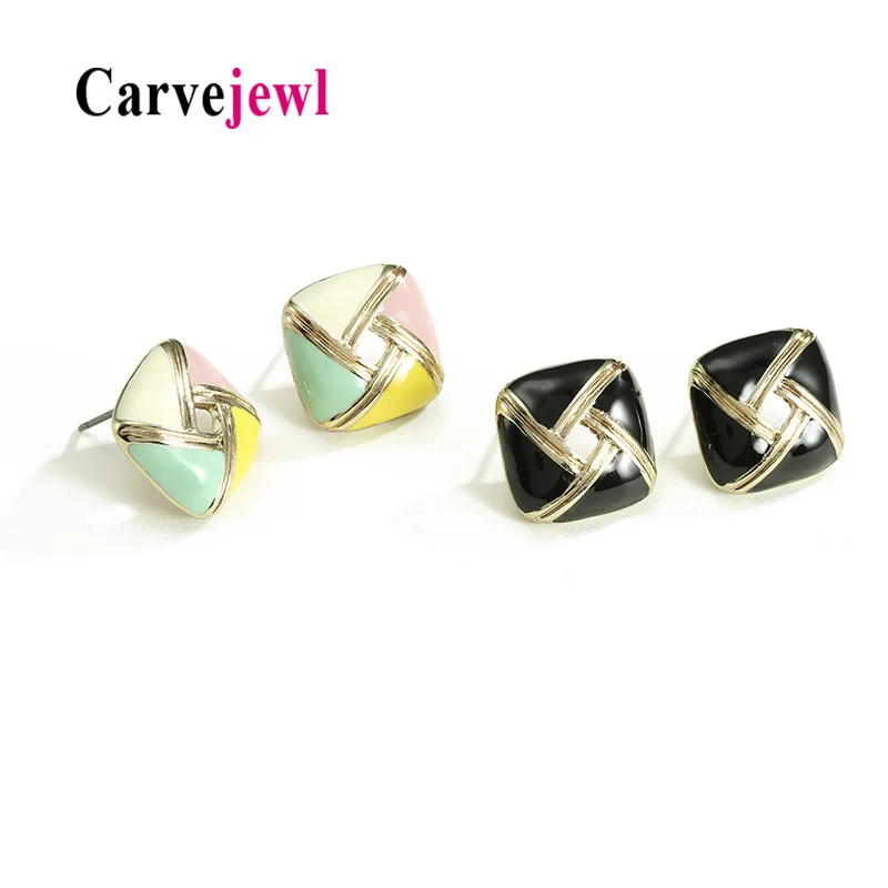 Carvejewl простые серьги гвоздики металлические квадратные эмалированные