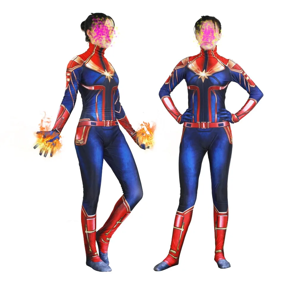 New 3D Women Girls Movie Version Captain Marvel Carol Danvers Cosplay Costume Zentai Superhero Bodysuit Suit Jumpsuits | Тематическая
