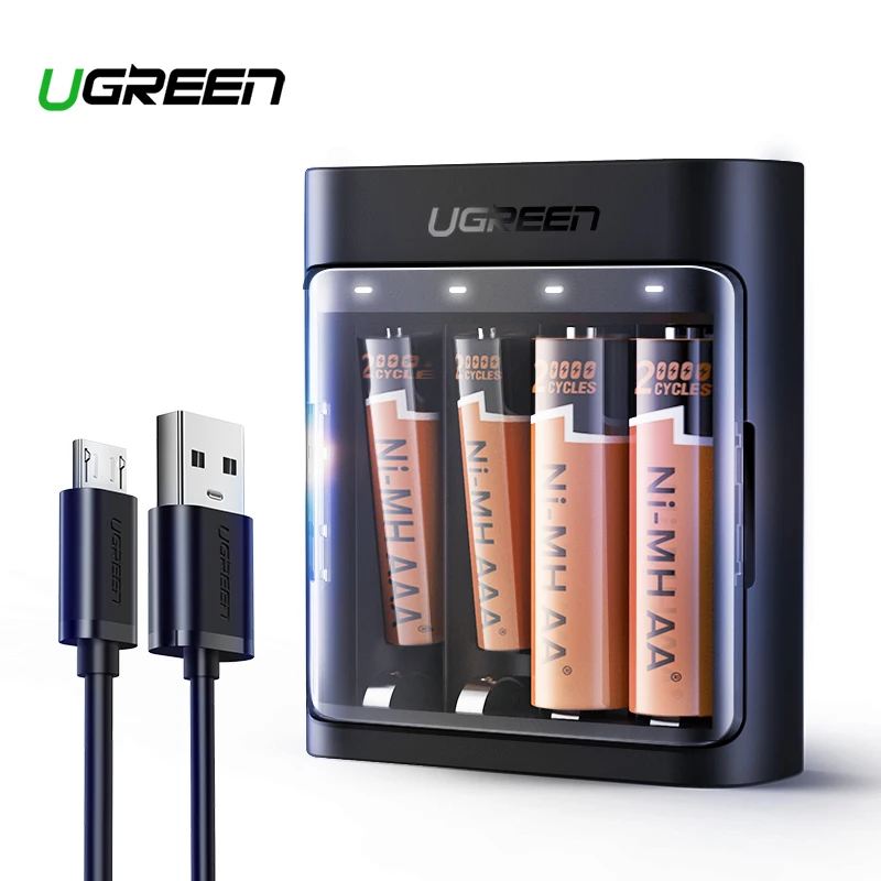 Ugreen зарядное устройство Smart AAA AA зарядное устройство для никель-металл-гидридных аккумуляторов 5 в микро USB кабель для зарядки зарядное устройство
