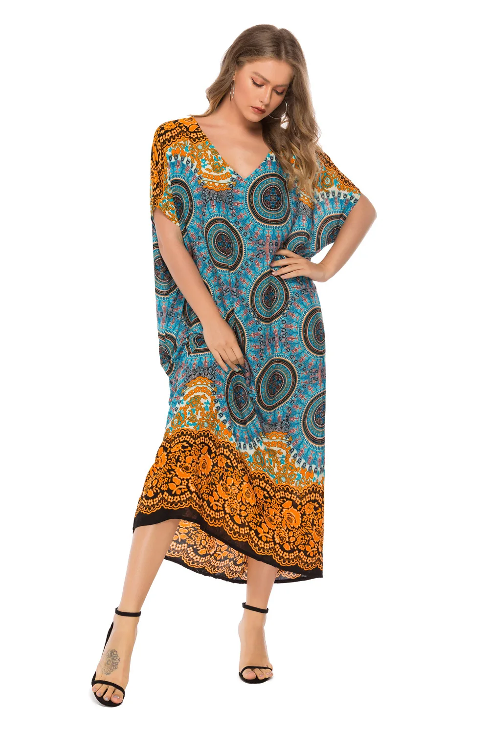 Длинная ночная рубашка Женская винтажная с V-образным вырезом Женское ночное