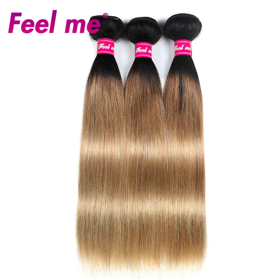 FEEL ME 3 пучки волос Ombre натуральные волосы Связки с закрытием T1B 27 Мёд блондинка