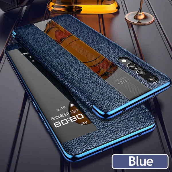 Для huawei P20 Pro чехол из натуральной кожи для huawei p20 защита телефона Гибридный windows view настоящий кожаный чехол p20 умный чехол s - Цвет: blue
